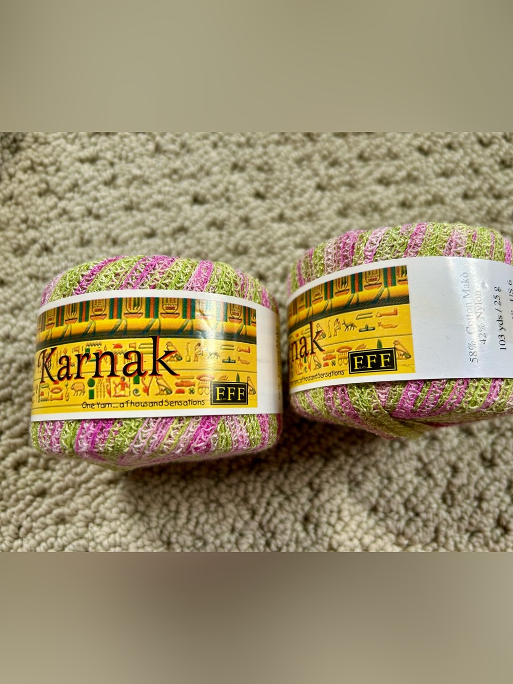 Lot of 2 Italian Ribbon Karnak Yarn in Pink & Light Green variegated so pretty